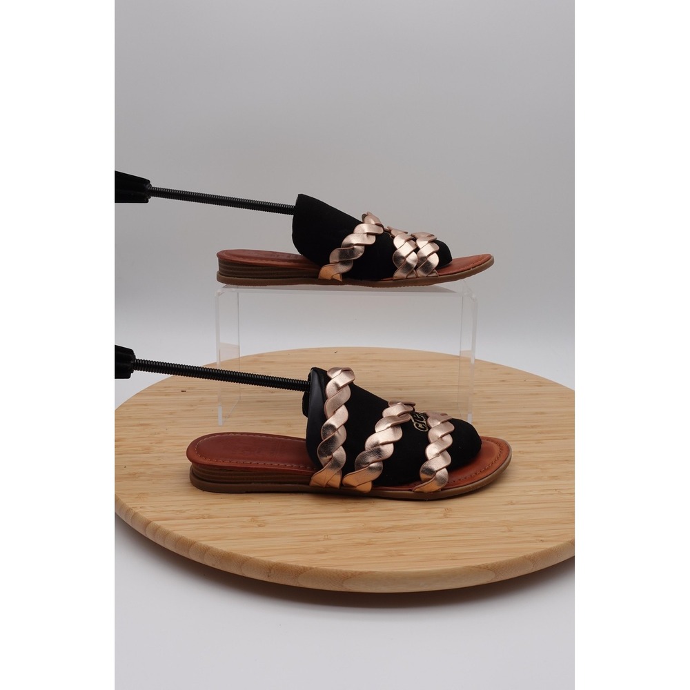 Born Sandals Womens Size 7.5 Black Rose Gold Braided Slide Slip On Shoes